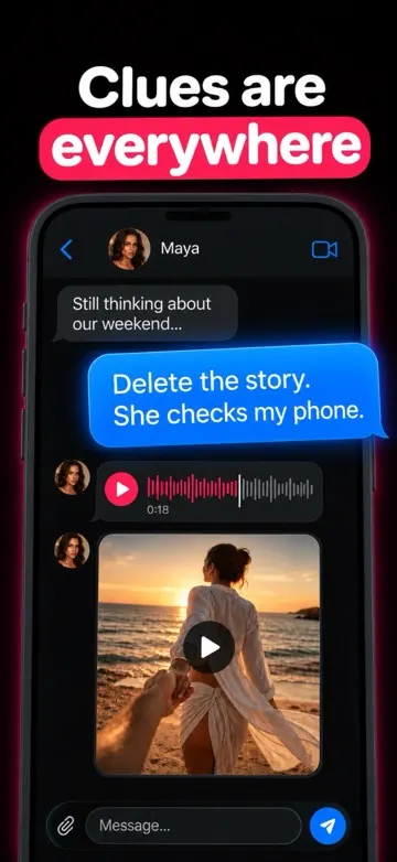 A message thread and voice note inside the copied phone that reveal a clue